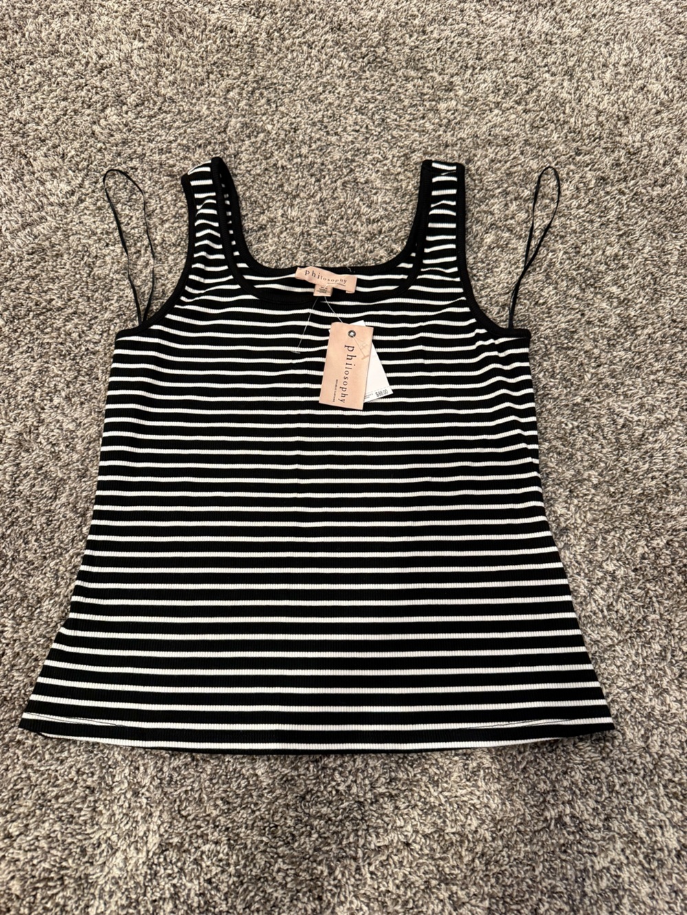 Philosophy black and white striped scoop tank